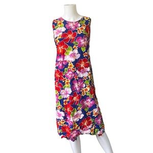 Kapal Art from Bali Tropical Floral Print Dress Colorful One Size